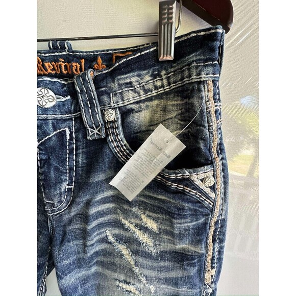 NWOT ROCK REVIVAL MEN'S JEANS 36 Garrick Slim Straight Stretch DESTROYED - Picture 10 of 16